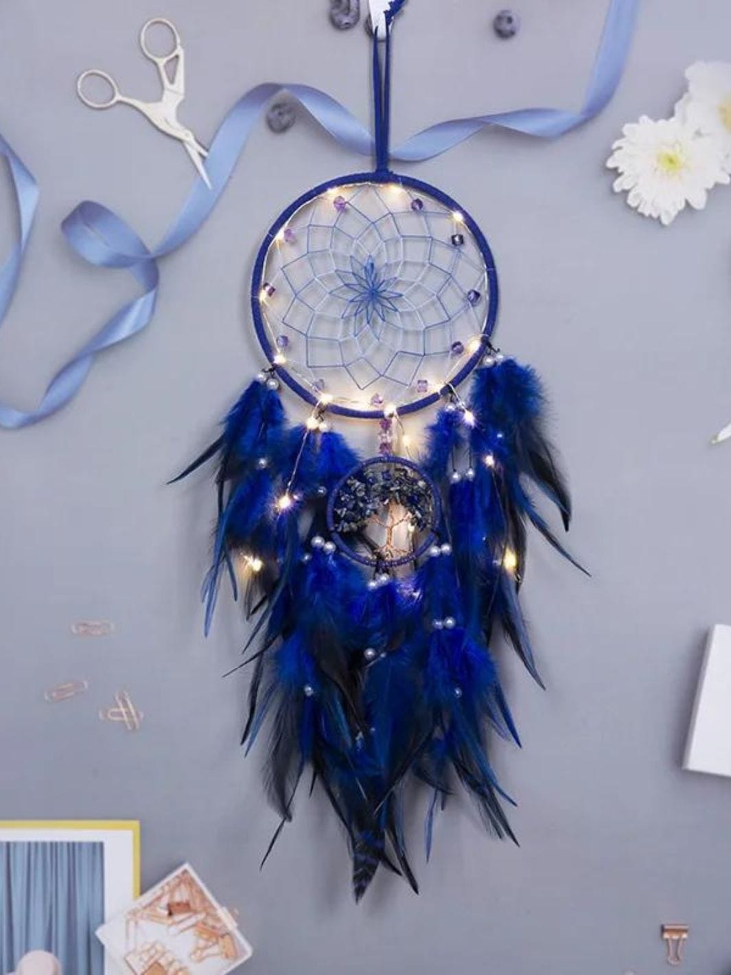 Macramé Arbre de Vie Bleu lumineux