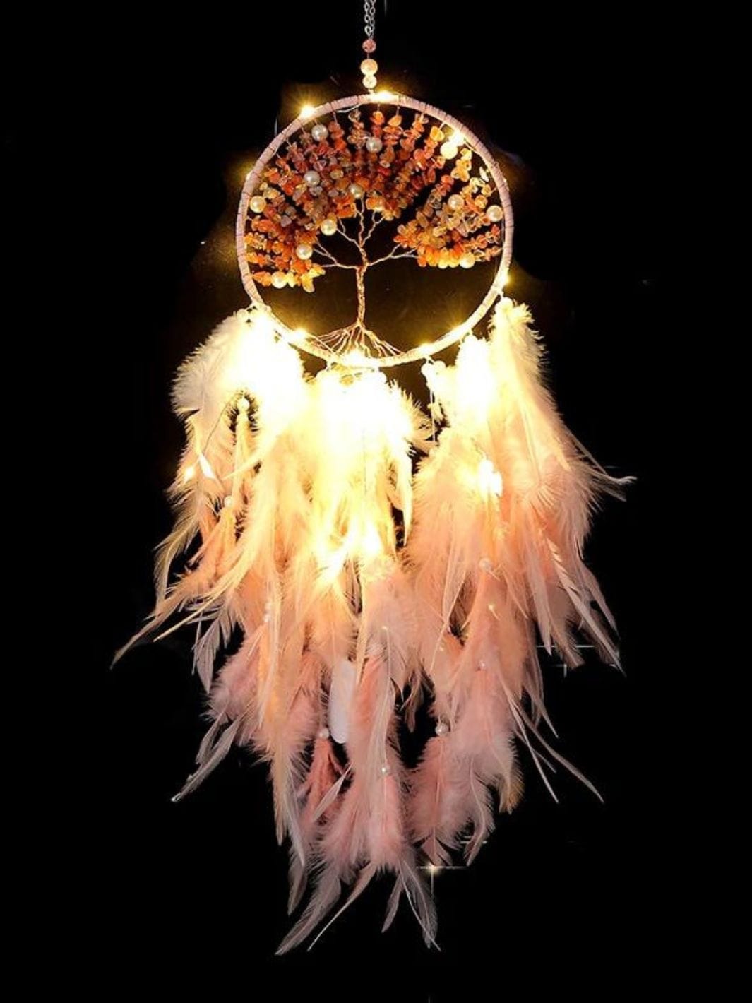Macramé Arbre de Vie Rose lumineux