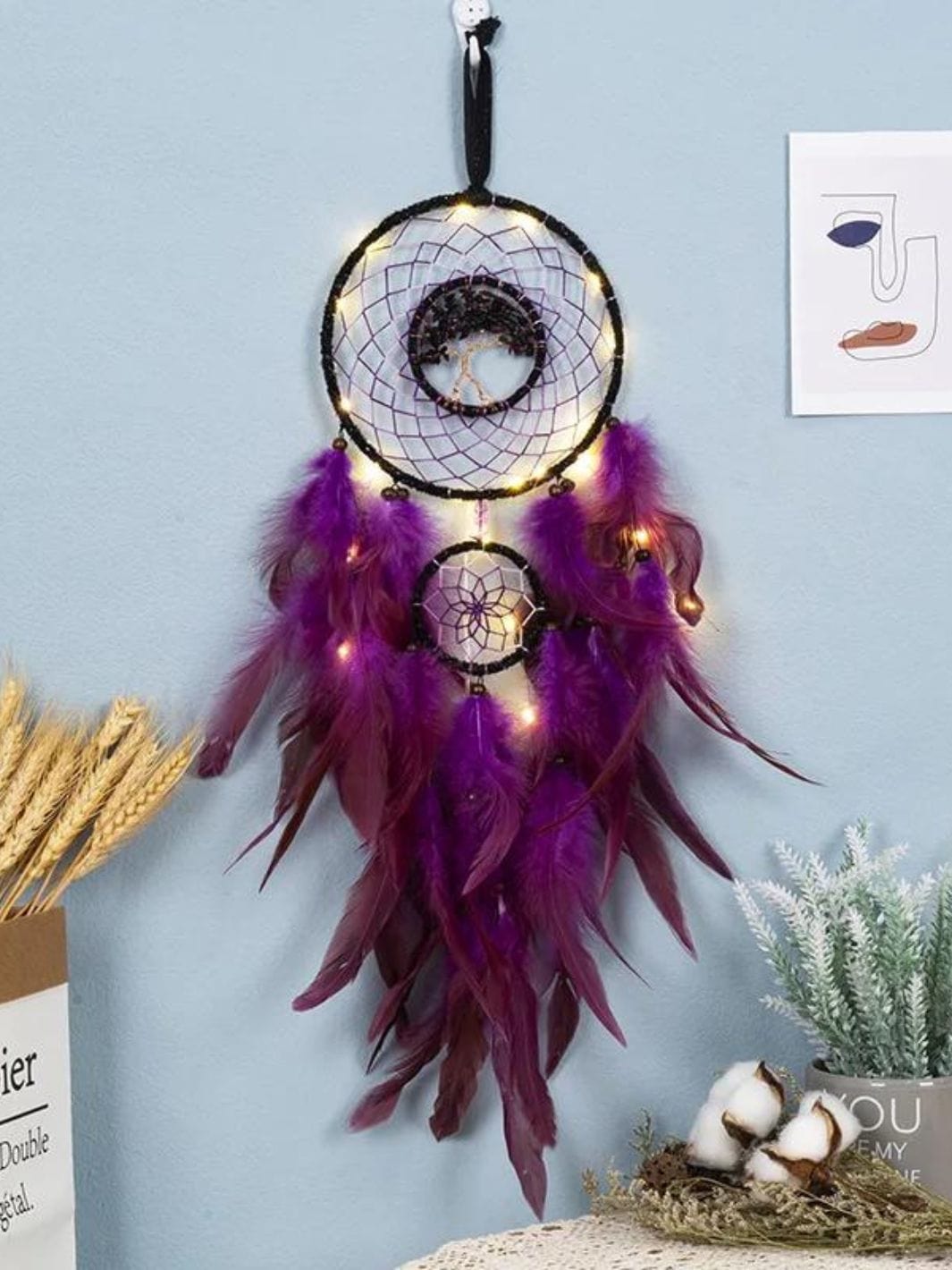 Macramé Arbre de Vie Violet lumineux
