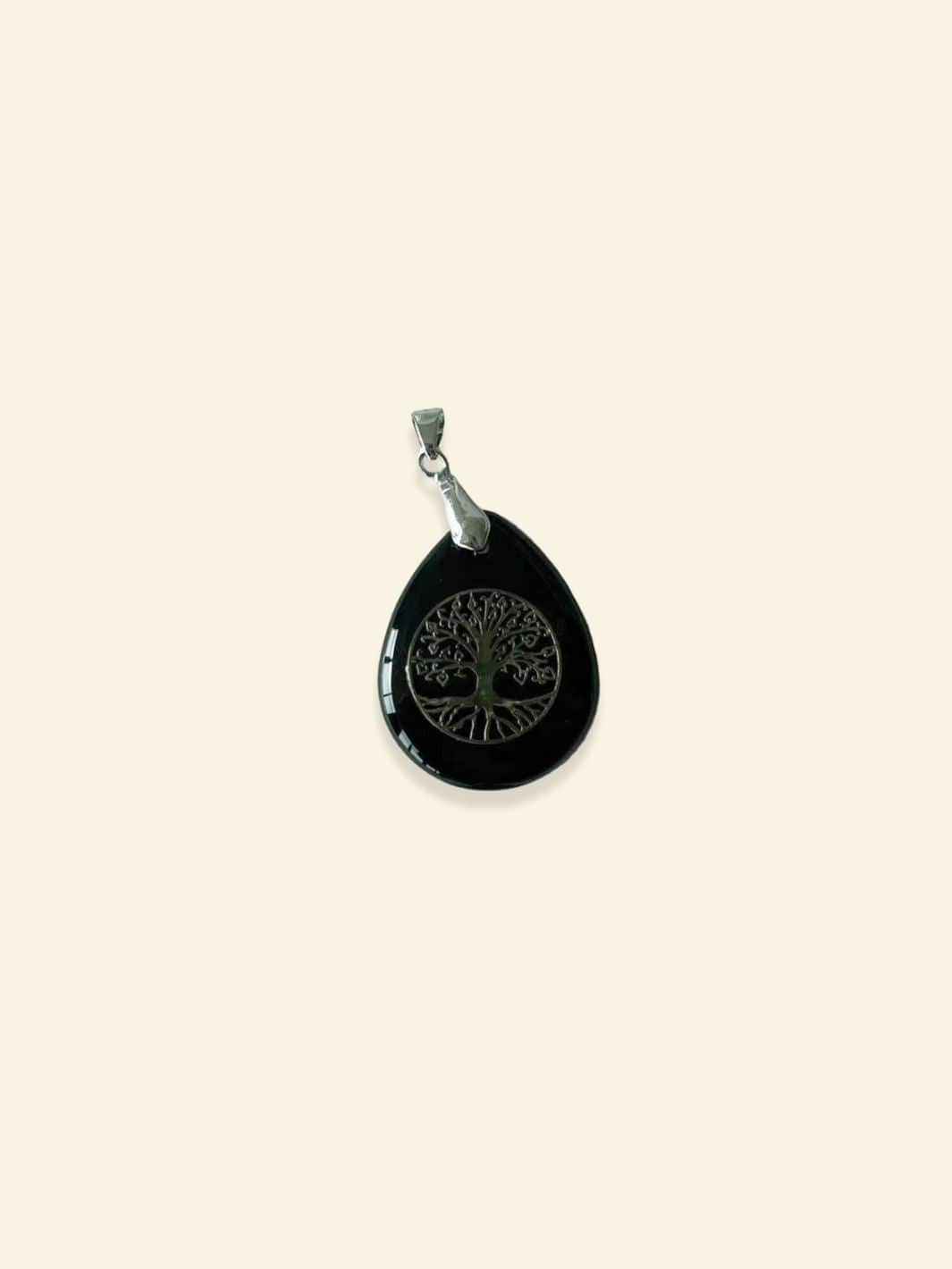 Pendentif Arbre de Vie Chakras Agate noire