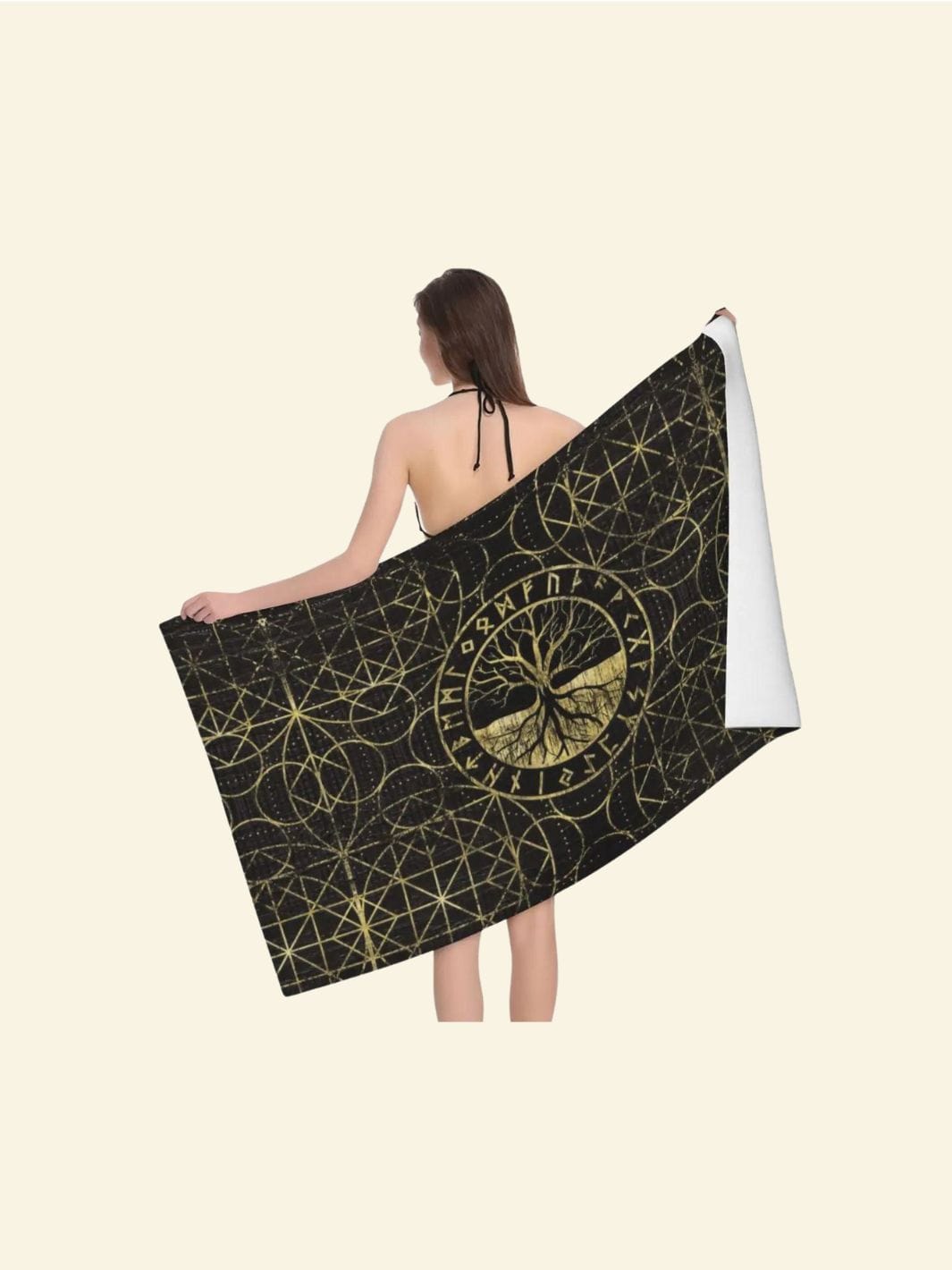 Serviette Méditation Arbre de Vie Noir et doré / 130x80cm