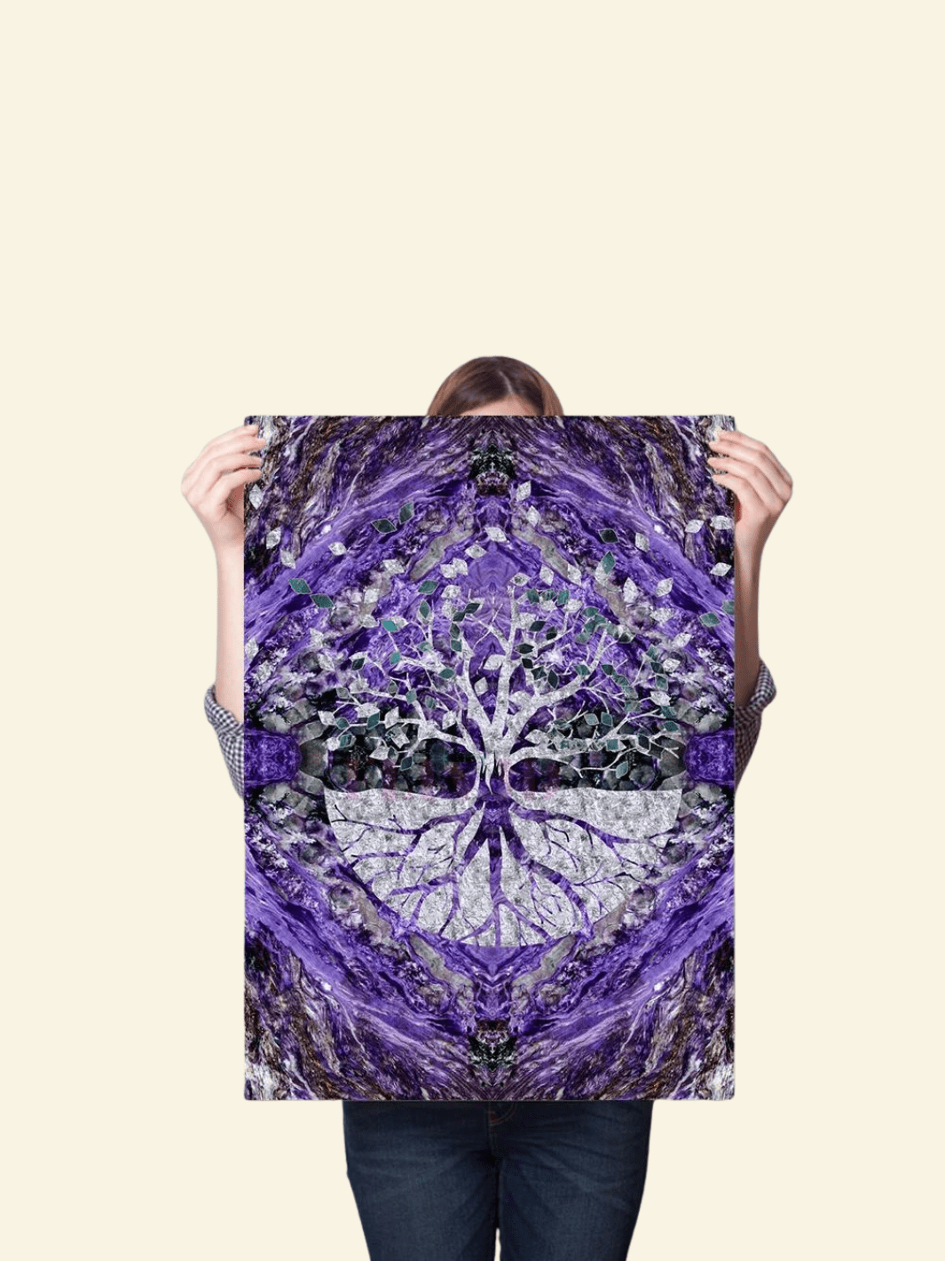 Toile Arbre de Vie "Améthyste Mystique" | L'Unique Arbre de Vie Peinture sur toile / 20X25cm - Sans cadre