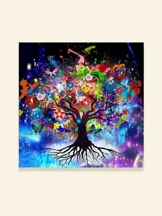 Toile Murale Arbre de Vie "Galaxie Florale" | L'Unique Arbre de Vie Peinture sur toile / 20x20cm - Sans cadre